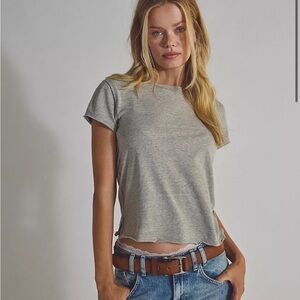 Free People We The Free Gray Short Sleeve Cropped Tee